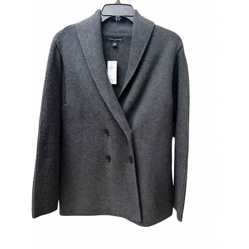 Banana Republic Sweater Blazer Mens Medium Gray Shawl Collar Double Breasted HR1
